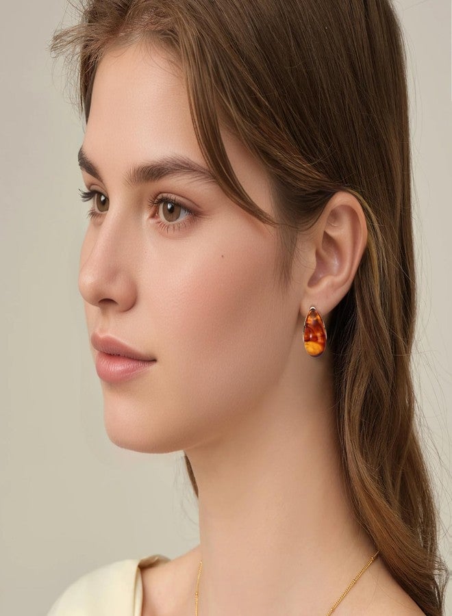 Lanpet Resin Teardrop Earrings for Women Vintage Chunky Gold Pleated Earrings Acrylic Tear Drop Jewelry - Image 2
